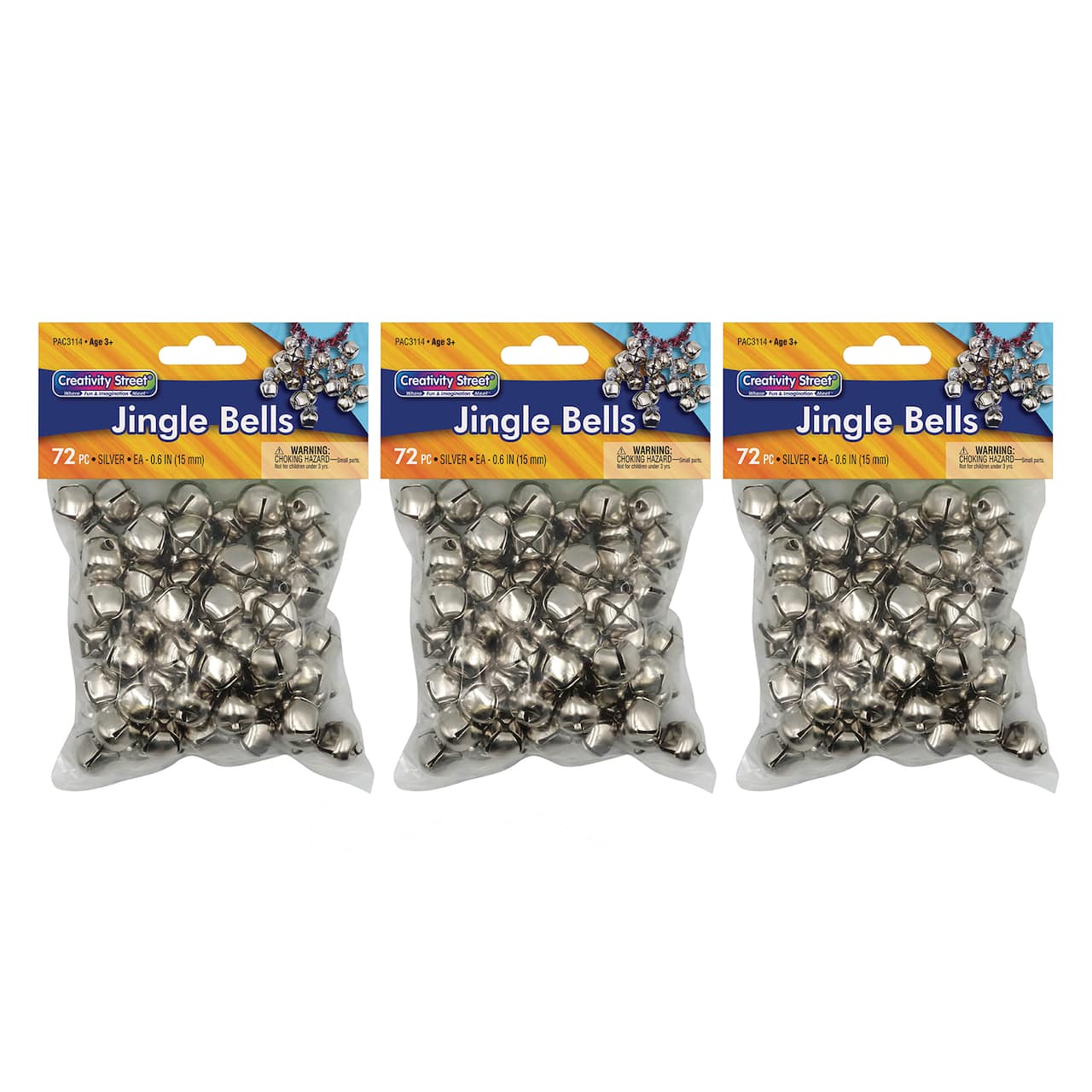 Creativity Street® 5/8" Silver Jingle Bells, 3 Packs of 72